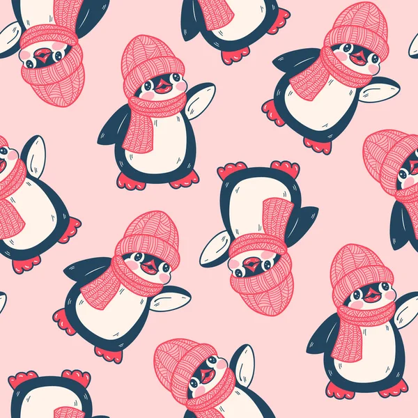 Padrão Sem Costura Com Pinguins Bonitos — Vetor de Stock