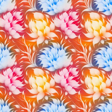 Yaz kumaşları için parlak tropikal çiçeklerle kusursuz desen. Akrilik resim, elle çizilmiş resim.. 