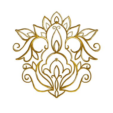 Tasarım için dekoratif bir unsur, beyaz bir arkaplanda izole edilmiş. Altın işlemeli stilize nakış. El çizimi illüstrasyon.