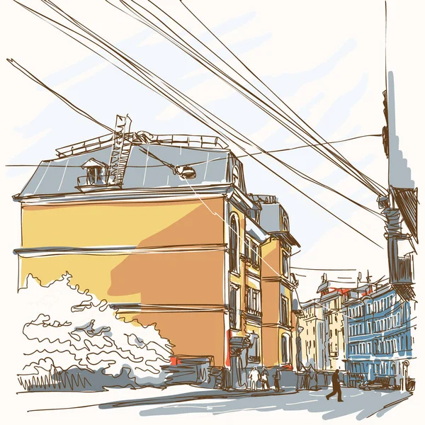 Esquisse Paysage Urbain Illustration Dessinée Main Illustration Vectorielle — Image vectorielle