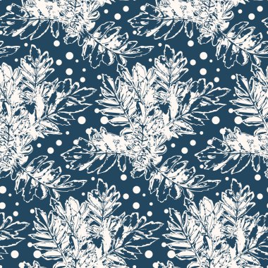 Yapraklı siyah ve beyaz desenli. Vektör illüstrasyonu. 