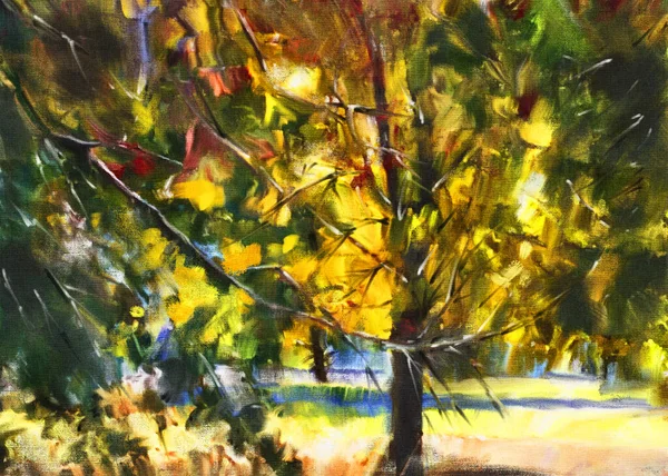 Abstract impressionism. Autumn  Landscape. Modern painting.  Hand-drawn illustration.