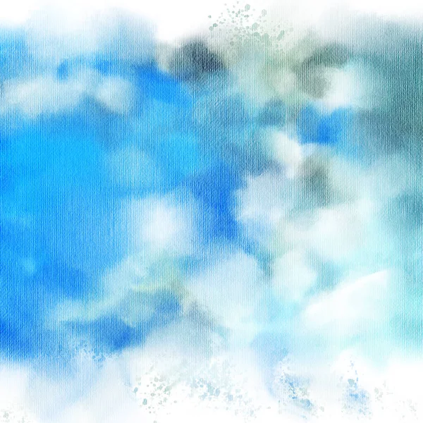 Cielo Azul Con Nubes Pintura Acrílica Ilustración Dibujada Mano — Foto de Stock