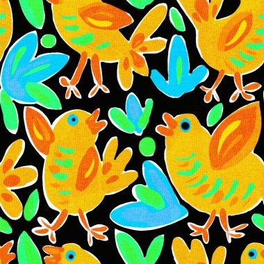 Karalama tarzında kuşlarla kusursuz bir desen. Dijital illüstrasyon.