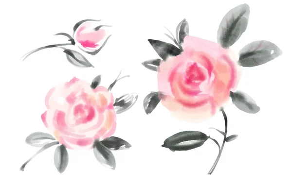 Rose Acquerello Rosso Isolato Uno Sfondo Bianco Illustrazione Disegnata Mano — Foto Stock