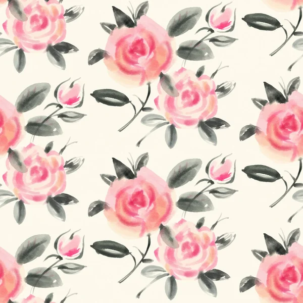 Patrón Sin Costuras Con Rosas Acuarela Ilustración Dibujada Mano — Foto de Stock
