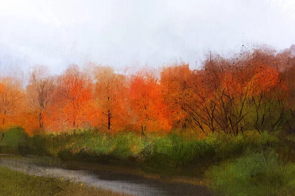 摘要印象主义 秋天的风景 现代绘画 手绘插图 — 图库照片