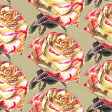 Suluboya güllerle kusursuz desen. El çizimi illüstrasyon. 