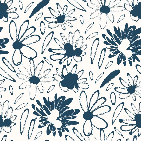 Black White Seamless Pattern Flowers Vector Illustration — Stock Vector