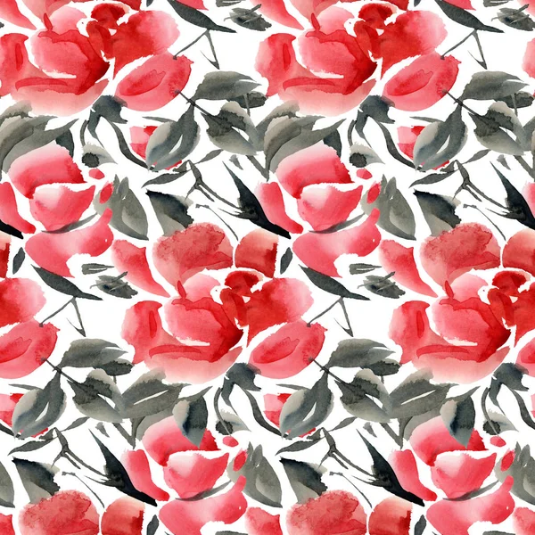 Seamless Pattern Watercolor Roses Hand Drawn Illustration — Stock Photo, Image