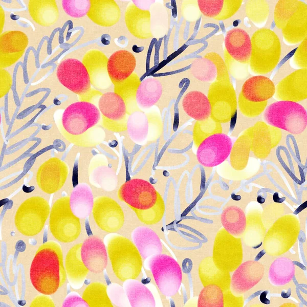 Seamless Pattern Flowers White Background Digital Painting Hand Drawn Illustration — Stock Photo, Image