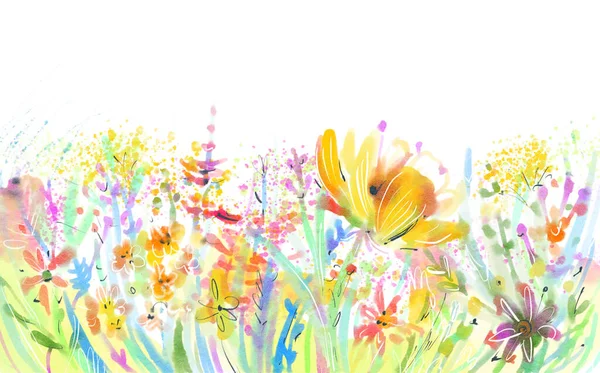 Background Watercolor Flowers Place Text Hand Drawn Illustration — Stock Photo, Image