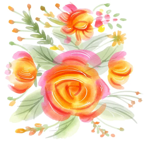 Flores Acuarela Aisladas Sobre Fondo Blanco Ilustración Dibujada Mano —  Fotos de Stock