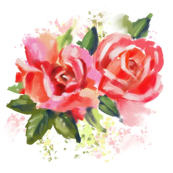 Троянди Ізольовані Білому Тлі Картина Маслом Мальована Вручну Ілюстрація — стокове фото