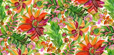 Suluboya çiçekli kusursuz desen. El çizimi illüstrasyon. 