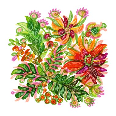 Beyaz arka planda izole edilmiş suluboya çiçekler. El çizimi illüstrasyon. 