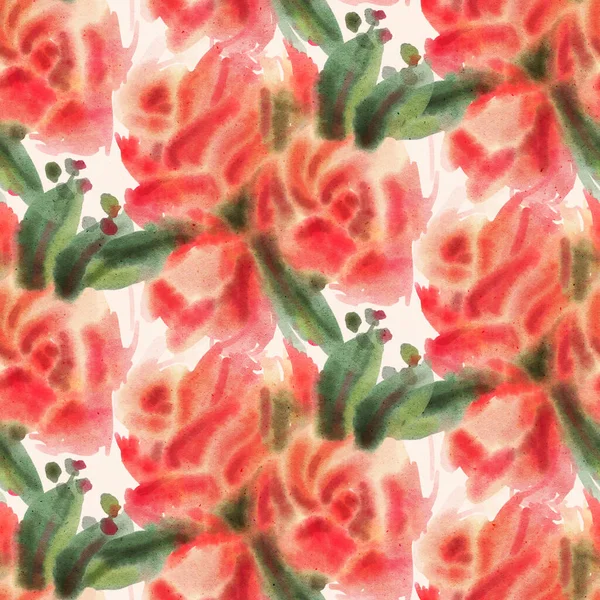 Seamless Pattern Watercolor Roses Hand Drawn Illustration — Stock Photo, Image