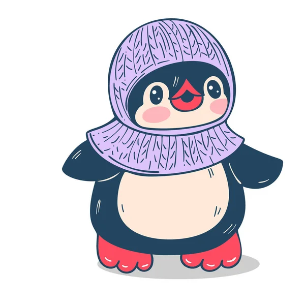 Ilustración Invierno Divertido Pingüino Dibujos Animados Una Bufanda Caliente Aislado — Vector de stock