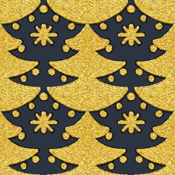 Nahtloses Muster Mit Goldenen Weihnachtsbäumen Zeichnen Mit Punkten Vektorillustration — Stockvektor