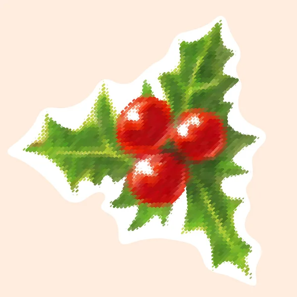 Holly Berry Sticker Avec Broderie Imitation Illustration Vectorielle — Image vectorielle