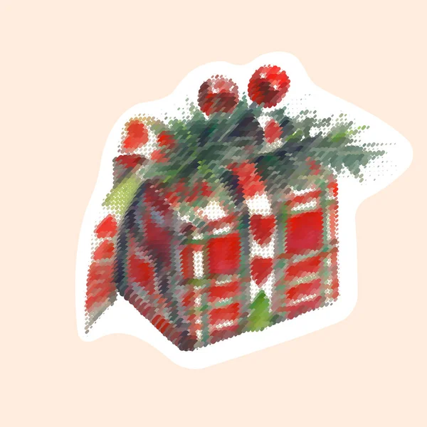 Cadeaux Noël Sticker Avec Broderie Imitation Illustration Vectorielle — Image vectorielle