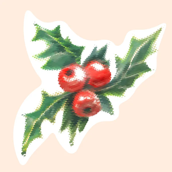 Holly Berry Sticker Avec Broderie Imitation Illustration Vectorielle — Image vectorielle