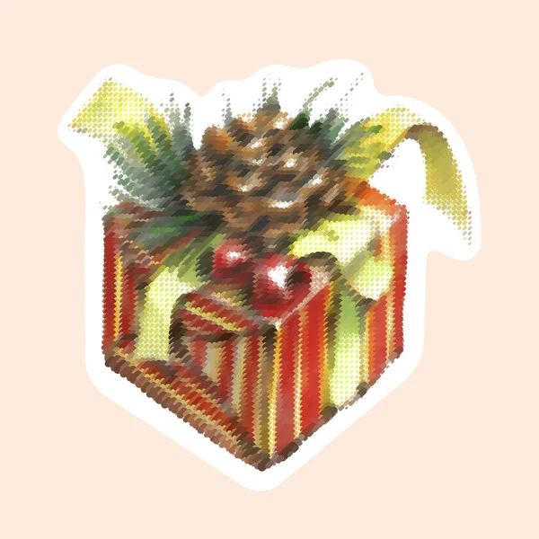 Weihnachtsgeschenke Aufkleber Mit Stickereien Vektorillustration — Stockvektor