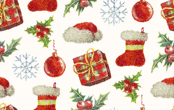 Kusursuz bir Noel modeli. Nakış taklidi yapmak için. Noktalarla çiziyorum. Vektör illüstrasyonu.