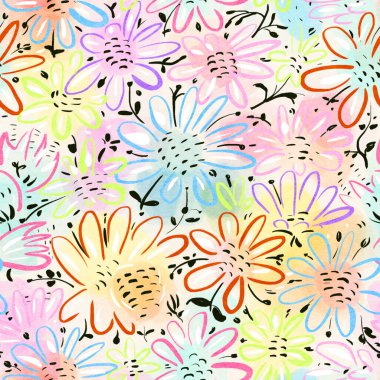 Suluboya çiçekli kusursuz desen. El çizimi illüstrasyon. 