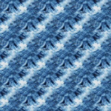 Beyaz ipeğin üzerindeki çivit rengi kusursuz kravat boyası deseni. El boyası kumaşlar - nodüler batik. Shibori boyaması.. 