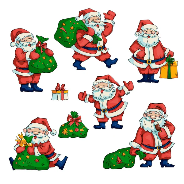 Père Noël claus avec un sac de cadeaux — Image vectorielle