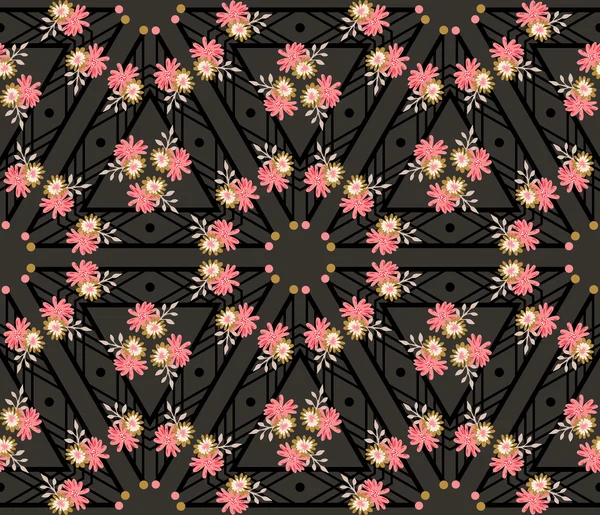 Geometrisches nahtloses Muster mit Blumen — Stockvektor
