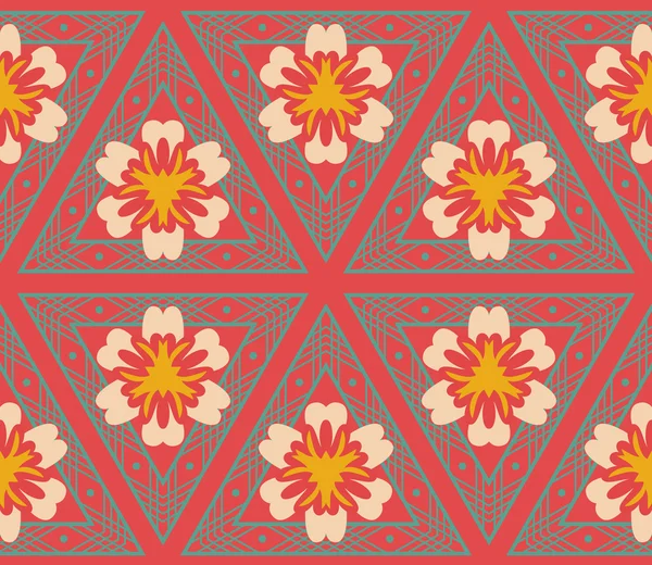 Geometrische naadloze patroon met bloemen — Stockvector