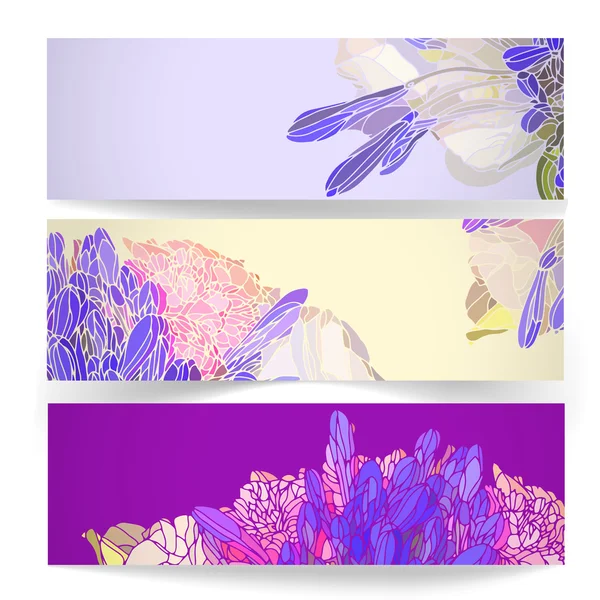 Set horizontale banners met bloemen — Stockvector