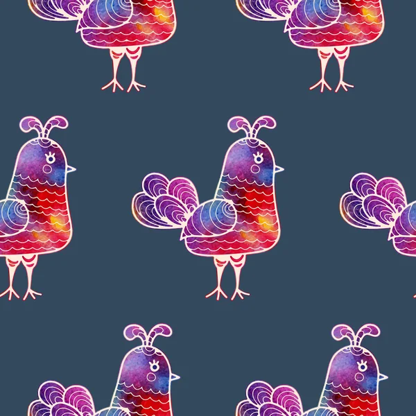 水彩の鳥とのシームレスなパターン — ストックベクタ