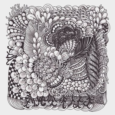 Tek renkli zentangle illüstrasyon
