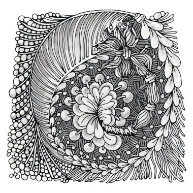 Tek renkli zentangle illüstrasyon