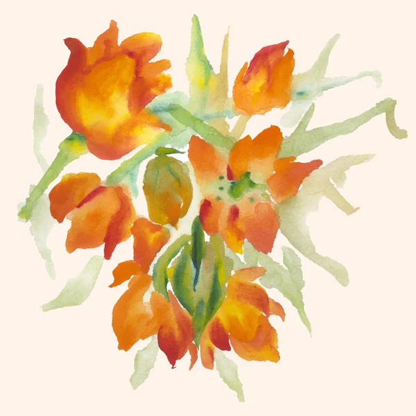 Laranja flores aquarela — Vetor de Stock