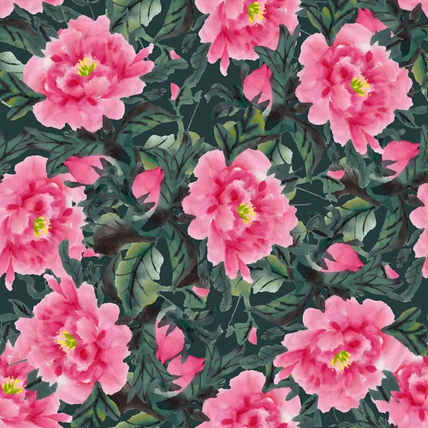 Suluboya peonies desen — Stok Vektör