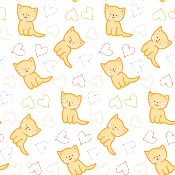Funny cartoon kittens with hearts — Stock Vector