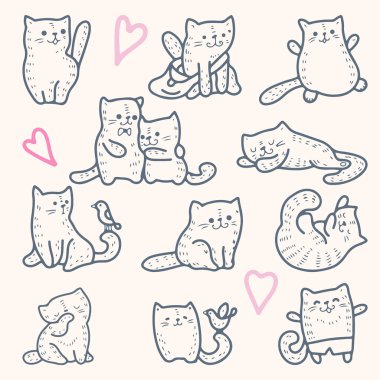 Komik karikatür kedi yürekleri
