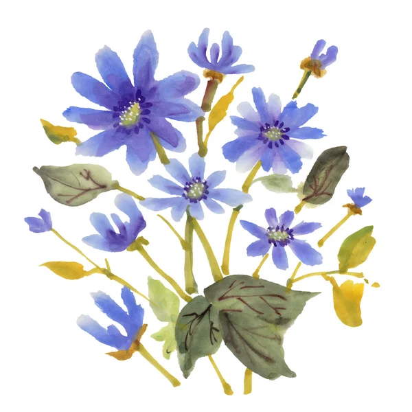 Aquarel boeket van blauwe bloemen — Stockvector