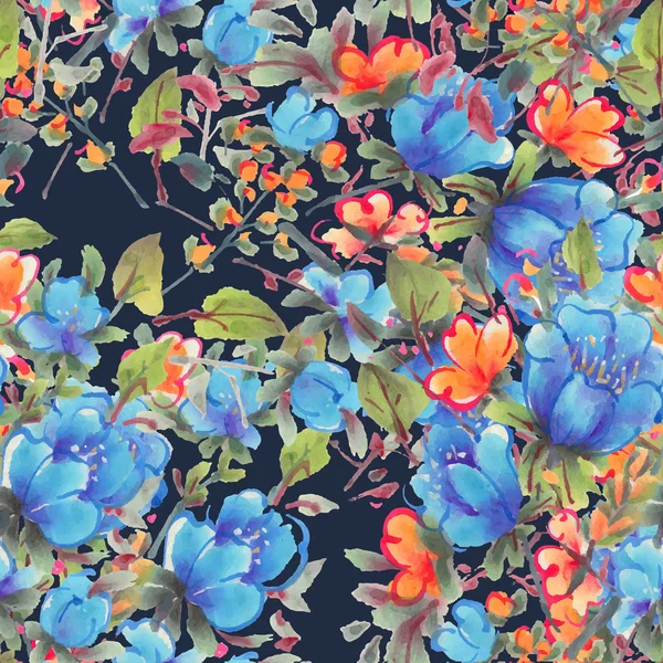 Απρόσκοπτη μοτίβο με λουλούδια ακουαρέλας. — Διανυσματικό Αρχείο