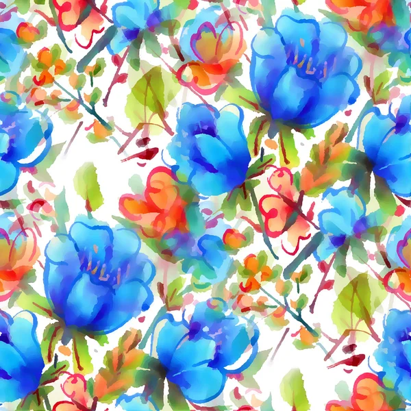 Sömlös mönster med akvarell blommor — Stock vektor