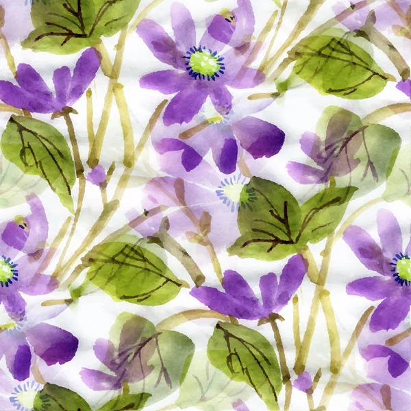 Seamless pattern with violet watercolor flowers. — Stock Vector