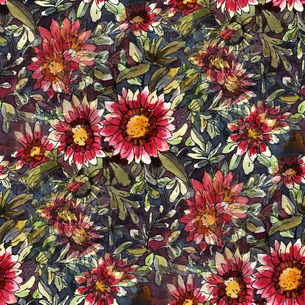 Sömlös mönster med akvarell blommor. — Stockfoto
