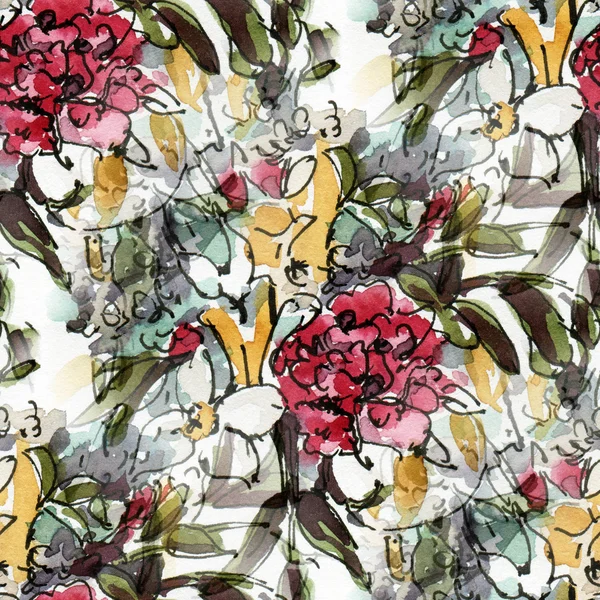 Seamless pattern with watercolor flowers. — Stock Photo, Image