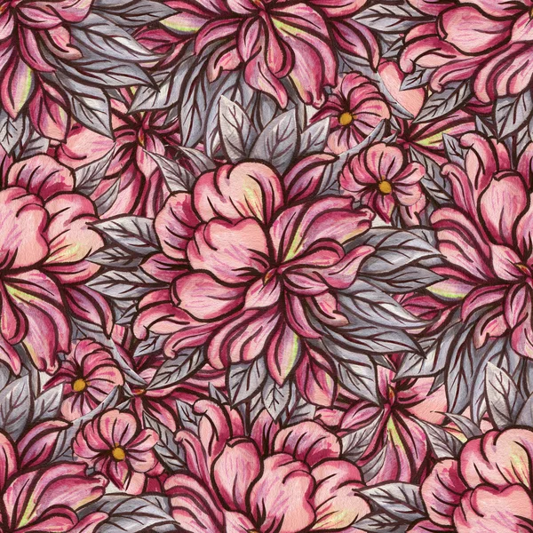 Seamless pattern with red flowers