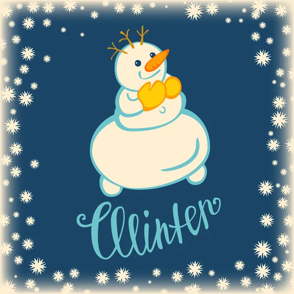 Tarjeta de felicitación con muñeco de nieve — Vector de stock