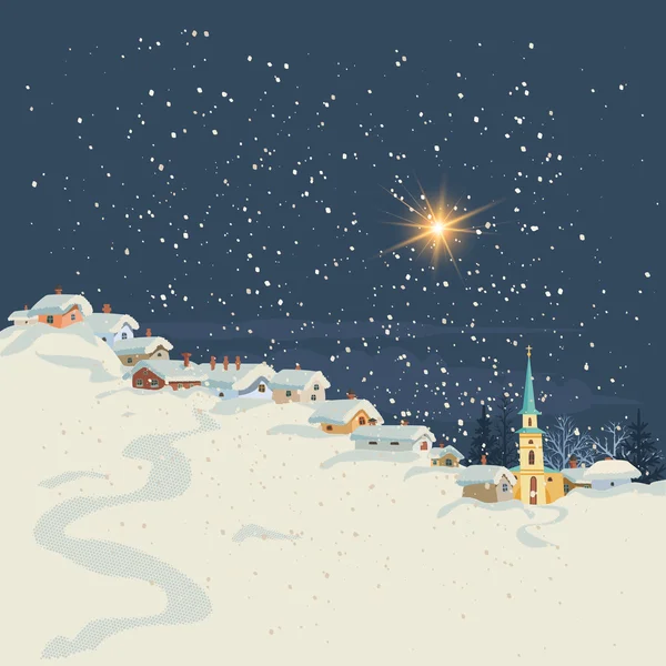 Paysage hivernal avec petit village — Image vectorielle